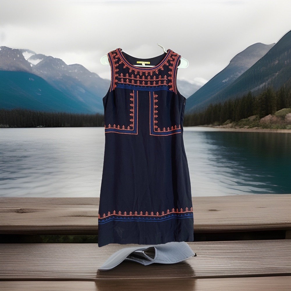 Gianni Bini Embroidered Knee / Dress Women's Sz S Navy / Multicolor Sleeveless